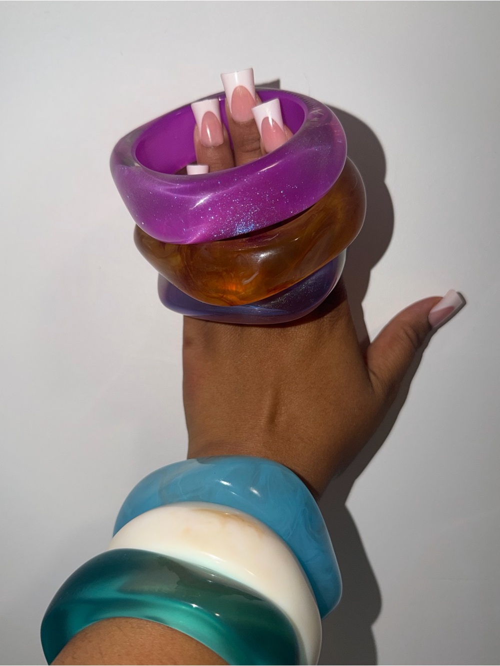 Chunky Purple and Amber Resin Bangle Bracelet Set - Unbranded